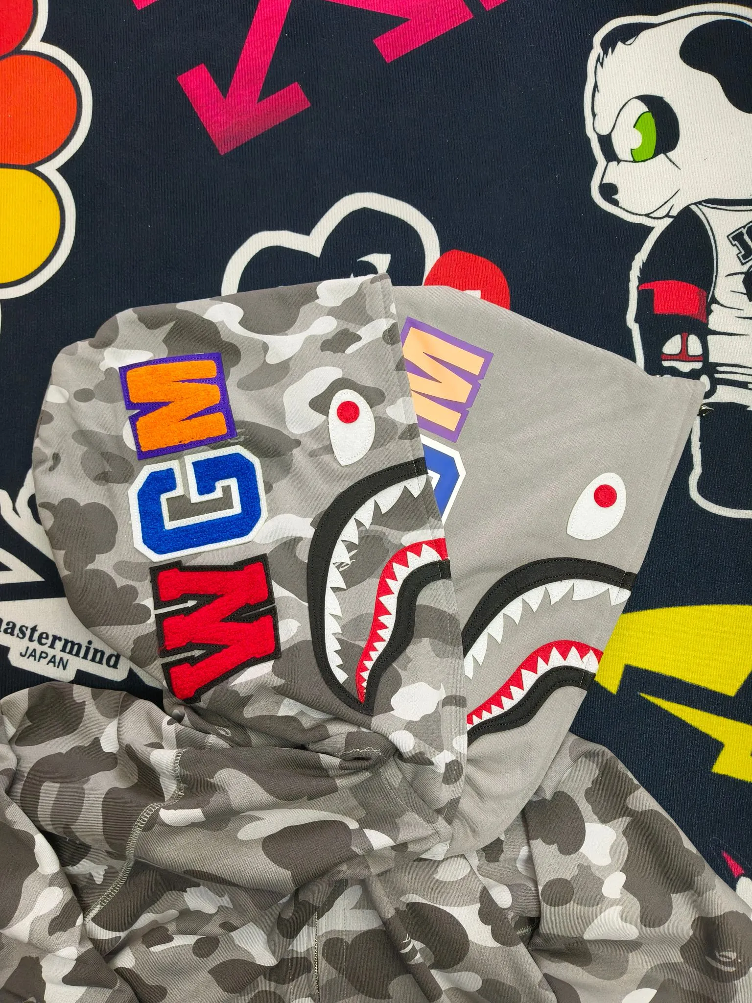 XX 231 BAPE WGM letter patch camouflage pattern double hooded zipper sweatshirt 1200 grams of pure cotton custom fabric 1:1 heavyweight couple model: S-XXL [camouflage gray, camouflage green]